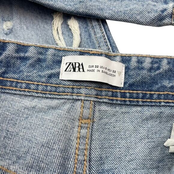 NWT ZARA Low Rise Super Wide Leg Jeans Size 0 Destroyed DIstressing Detail - Picture 7 of 12